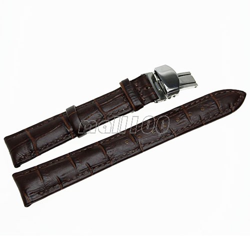 Alligator Croco Grain Leather Deployment Clasp Watch Band Strap Brown 