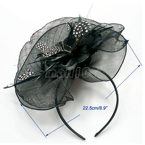 Black Sinamay Feather Fascinator Headband Headpiece  