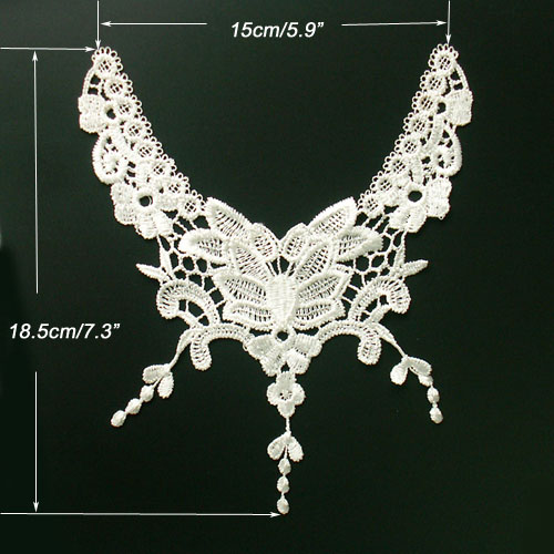 White Venise Collar Lace Applique Trim V Shape 6x7  